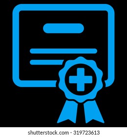 Medical Certificate vector icon. Style is flat symbol, blue color, rounded angles, black background.