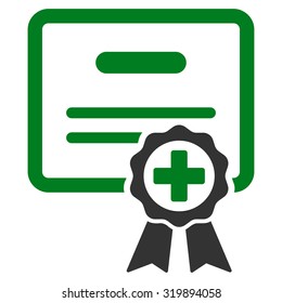 Medical Certificate vector icon. Style is bicolor flat symbol, green and gray colors, rounded angles, white background.