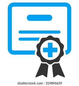 Medical Certificate vector icon. Style is bicolor flat symbol, blue and gray colors, rounded angles, white background.