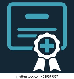 Medical Certificate vector icon. Style is bicolor flat symbol, blue and white colors, rounded angles, dark blue background.