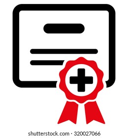 Medical Certificate vector icon. Style is bicolor flat symbol, intensive red and black colors, rounded angles, white background.