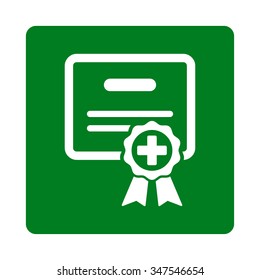Medical Certificate vector icon. Style is flat rounded square button, white and green colors, white background.