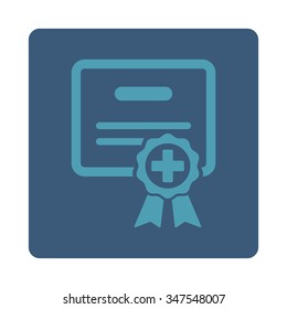 Medical Certificate vector icon. Style is flat rounded square button, cyan and blue colors, white background.