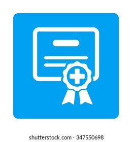 Medical Certificate vector icon. Style is flat rounded square button, white and blue colors, white background.