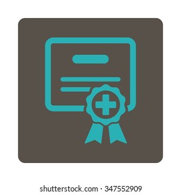 Medical Certificate vector icon. Style is flat rounded square button, cyan and grey colors, white background.