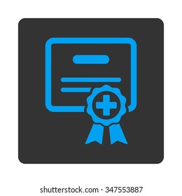 Medical Certificate vector icon. Style is flat rounded square button, blue and gray colors, white background.