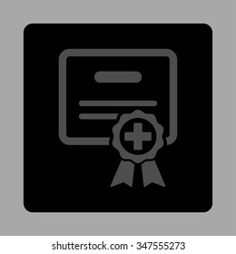 Medical Certificate vector icon. Style is flat rounded square button, gray and black colors, silver background.