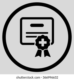 Medical Certificate vector icon. Style is flat circled symbol, black color, rounded angles, light gray background.