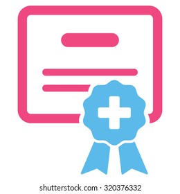 Medical Certification vector icon. Style is bicolor flat symbol, pink and blue colors, rounded angles, white background.