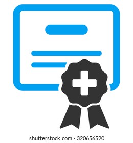 Medical Certification vector icon. Style is bicolor flat symbol, blue and gray colors, rounded angles, white background.