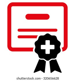 Medical Certification vector icon. Style is bicolor flat symbol, intensive red and black colors, rounded angles, white background.