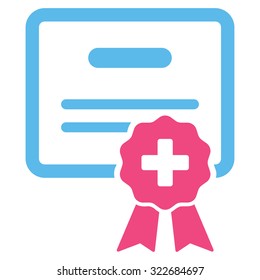 Medical Certification vector icon. Style is bicolor flat symbol, pink and blue colors, rounded angles, white background.