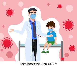 Diseño de concepto vectorial de carácter médico. Covid-19 Monitoreo médico y administración de medicamentos a pacientes con virus de la corona en el hospital. Ilustración vectorial.