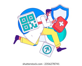 Caracteres médicos: Operación de concepto de vectores planos antiepidémicos, ilustración de mano dibujada