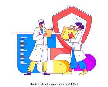 Medical characters fighting the epidemic flat vector concept operation hand drawn illustration

