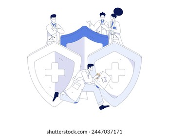 Medical characters fighting the epidemic flat vector concept operation hand drawn illustration
