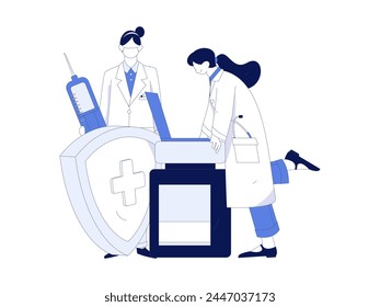 Medical characters fighting the epidemic flat vector concept operation hand drawn illustration
