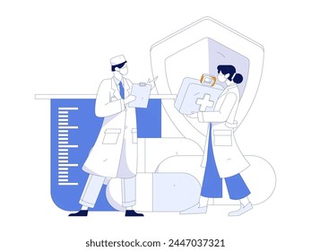 Medical characters fighting the epidemic flat vector concept operation hand drawn illustration
