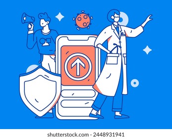 Medical characters fighting the epidemic flat vector concept operation hand drawn illustration
