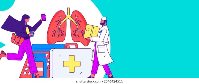 Caracteres médicos combatendo o vetor plano epidêmico conceito operação desenhado à mão ilustração
