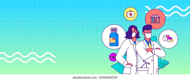 Caracteres médicos combatendo o vetor plano epidêmico conceito operação desenhado à mão ilustração
