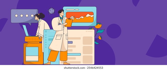 Caracteres médicos combatendo o vetor plano epidêmico conceito operação desenhado à mão ilustração
