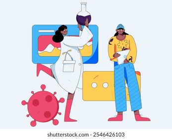 Medizinische Zeichen gegen die Epidemie flache Vektorkonzept Operation handgezeichnete Illustration
