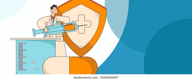 Caracteres médicos combatendo o vetor plano epidêmico conceito operação desenhado à mão ilustração
