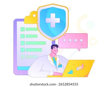 Caracteres médicos combatendo o vetor plano epidêmico conceito operação desenhado à mão ilustração
