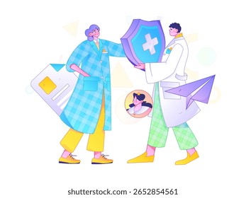 Caracteres médicos combatendo o vetor plano epidêmico conceito operação desenhado à mão ilustração
