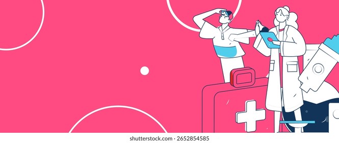 Caracteres médicos combatendo o vetor plano epidêmico conceito operação desenhado à mão ilustração
