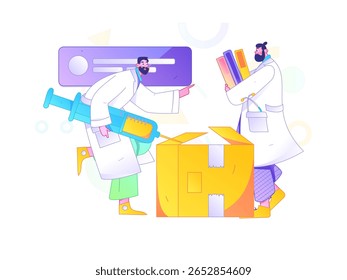 Caracteres médicos combatendo o vetor plano epidêmico conceito operação desenhado à mão ilustração

