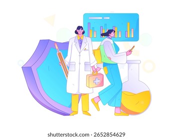 Caracteres médicos combatendo o vetor plano epidêmico conceito operação desenhado à mão ilustração
