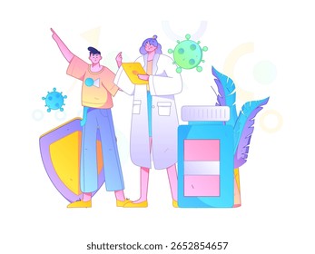 Caracteres médicos combatendo o vetor plano epidêmico conceito operação desenhado à mão ilustração
