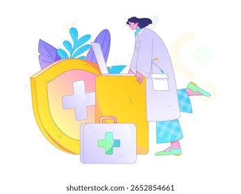 Caracteres médicos combatendo o vetor plano epidêmico conceito operação desenhado à mão ilustração
