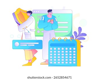 Caracteres médicos combatendo o vetor plano epidêmico conceito operação desenhado à mão ilustração
