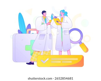 Caracteres médicos combatendo o vetor plano epidêmico conceito operação desenhado à mão ilustração
