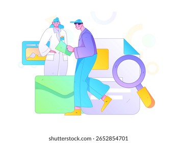 Caracteres médicos combatendo o vetor plano epidêmico conceito operação desenhado à mão ilustração
