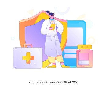 Caracteres médicos combatendo o vetor plano epidêmico conceito operação desenhado à mão ilustração
