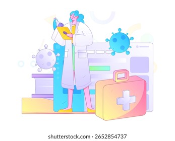 Caracteres médicos combatendo o vetor plano epidêmico conceito operação desenhado à mão ilustração
