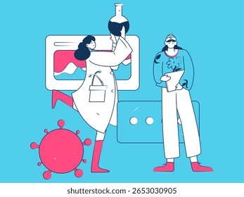 Caracteres médicos combatendo o vetor plano epidêmico conceito operação desenhado à mão ilustração
