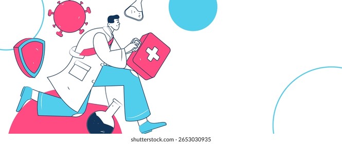 Caracteres médicos combatendo o vetor plano epidêmico conceito operação desenhado à mão ilustração

