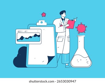 Caracteres médicos combatendo o vetor plano epidêmico conceito operação desenhado à mão ilustração
