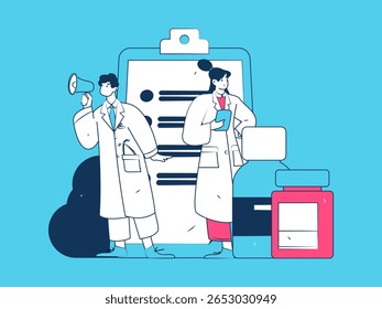 Caracteres médicos combatendo o vetor plano epidêmico conceito operação desenhado à mão ilustração
