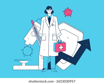 Caracteres médicos combatendo o vetor plano epidêmico conceito operação desenhado à mão ilustração
