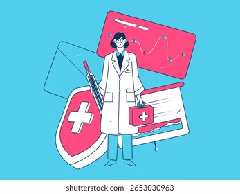 Caracteres médicos combatendo o vetor plano epidêmico conceito operação desenhado à mão ilustração

