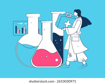 Caracteres médicos combatendo o vetor plano epidêmico conceito operação desenhado à mão ilustração
