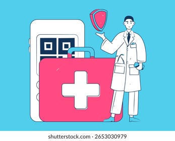 Caracteres médicos combatendo o vetor plano epidêmico conceito operação desenhado à mão ilustração
