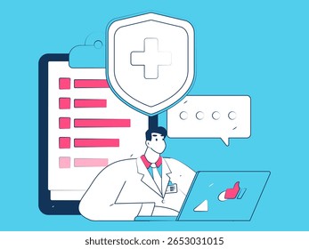 Caracteres médicos combatendo o vetor plano epidêmico conceito operação desenhado à mão ilustração
