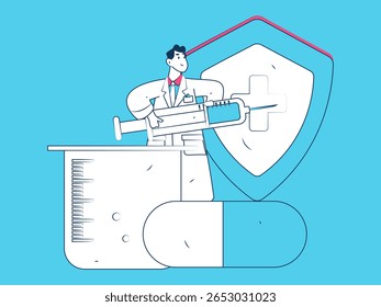 Caracteres médicos combatendo o vetor plano epidêmico conceito operação desenhado à mão ilustração
